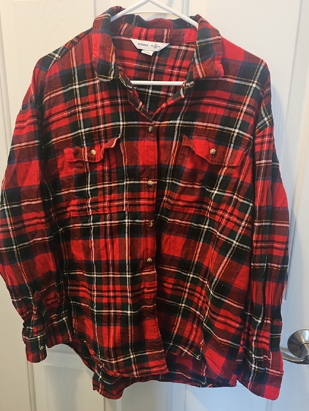 Old Navy Red and Black Plaid Flannel Button-Up Shirt